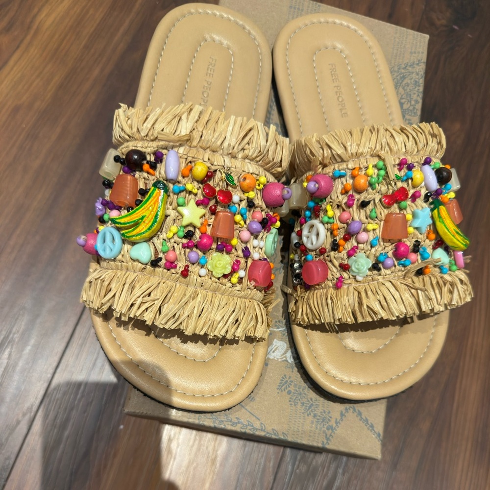 Free People Shipwrecked Slide Colorful Beaded Sandals-BNIB